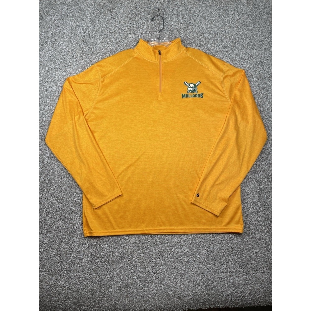 Badger Sport Madison Mallards Long Sleeve Quarter Zip Yellow Pullover Size XL